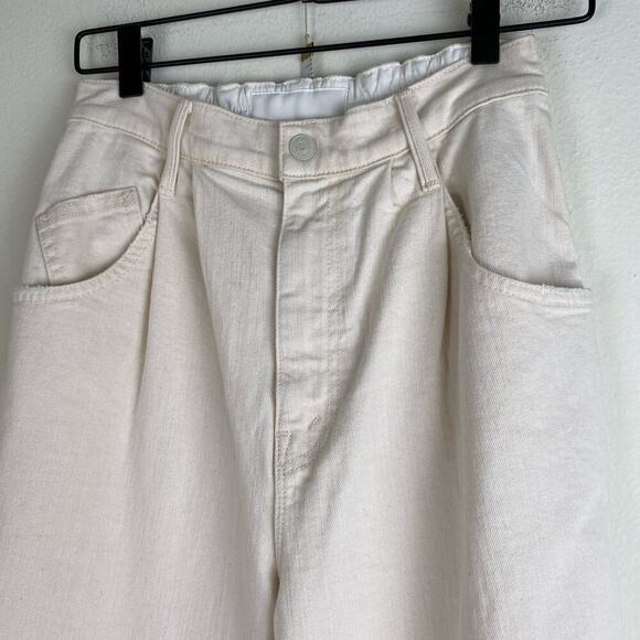 Mother Half Spring Pleated Greaser Size 25 Natural Cream Wide Crop Ankle Jeans - Picture 9 of 16